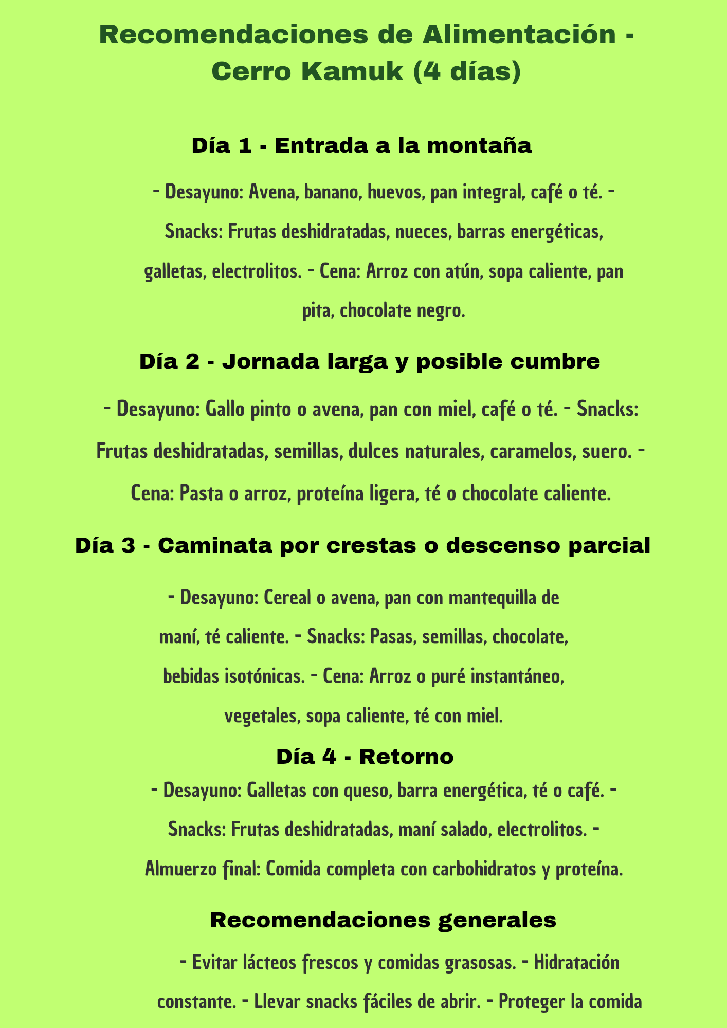 RECOMENDACIONES DE ALIMENTACIÓN CERRO KAMUK